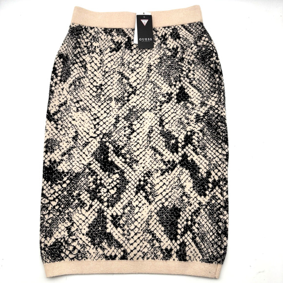 NEW Guess Tamelia Nude/Black Python Print Mid Rise Knit Sweater Skirt S 26x25" - Picture 1 of 11